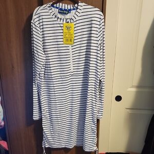 Banana Boat Women's Striped Half Zipper White Navy Swim Dress Size XXL